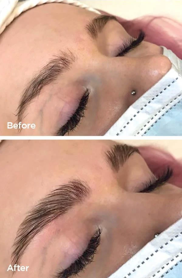 Brow lamination (fluffy brow) before and after at Beauty Studio MediSpa, Shenfield