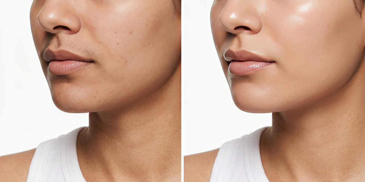 facial laser hair removal before and after — upper lip and chin at Beauty Studio MediSpa, Shenfield
